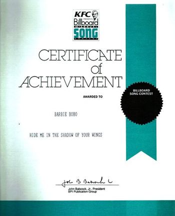 This award would encourage any songwriter. I also received one for "Jesus The King of Glory."
