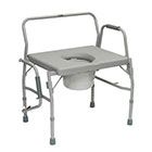 The ProBasics Bariatric Drop Arm Commode features heavy-duty steel construction for increased durability and drop arms for ease in transferring to and from the commode. The large, comfortable snap-on seat and non-marring rubber tips provide additional convenience. 650 ib. weight capacity.