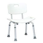 The ProBasics® Shower Chair with Back is made from durable, anodized aluminum and has multiple features for added peace of mind. With non-marring rubber tips, angled legs to resist tipping and an easy-to-clean plastic seat with drainage holes, users can feel confident using this shower chair.