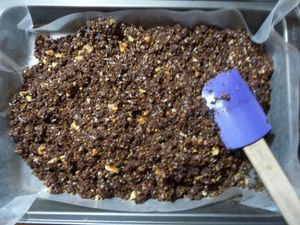 Nanaimo bar - preparing bottom chocolate graham wafer crust