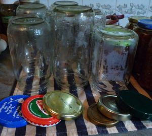 Reuse glass jars for Vegan beans washed and rinsed