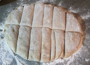 Adventures with sourdough - portioning the sourdough bread bagel dough