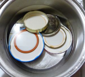 reuse jar lids for odd shaped jars in water for making Vegan Beans