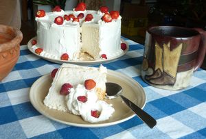 Baking an Angel cake from scratch served with coffee