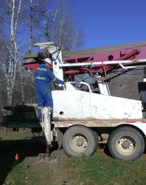 Photo of truck and trees with man 