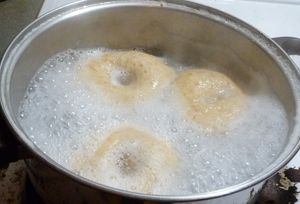 Adventures with sourdough - boiling sourdough bagels second side