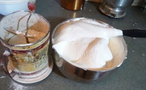 Folding in flour for baking from scratch angel food cake