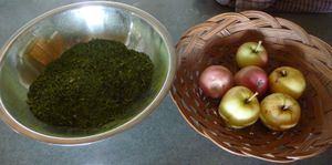 Garden planning - greens powder and apples