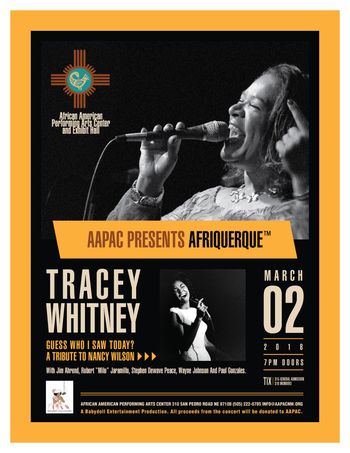 Concert poster for "Tracey Whitney: Guess Who I saw Today? A Tribute to Nancy Wilson" 3/2/18
