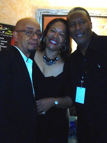 Tracey Whitney with Rod Kyle of Smooth Jazz Forever Productions and bassist Gerey Johnson at 103.7 the Oasis Live concert 8/31/14
