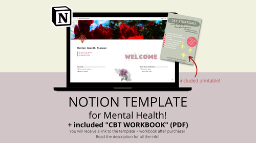 Notion Template for Mental Health + included digital CBT Workbook.