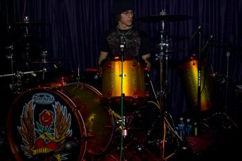 My son Nick warming up Steven Adlers drum kit from Guns n Roses, "Adler's Appetite Band Gig"
