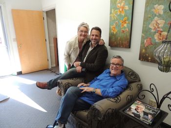 Ann with Buddy Mullins and Mark Lowry off set at a video taping
