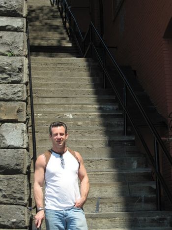 On the Exorcist stairs in Washington, DC.
