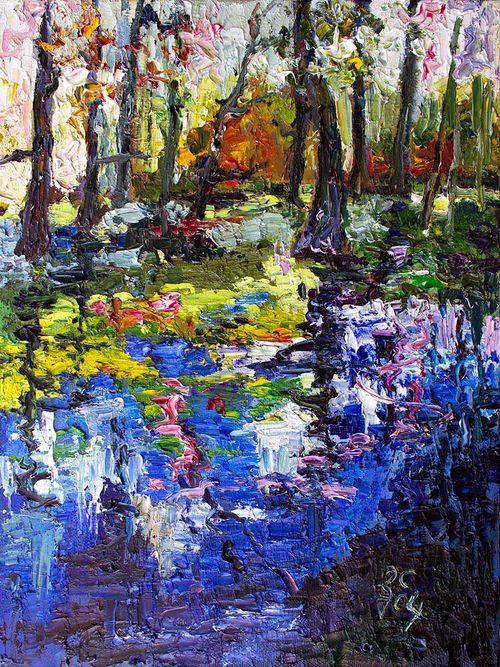 Oil Painting on Linen Wetland Reflections Impressionism