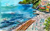 Positano Beach Summer Original Watercolors & Ink