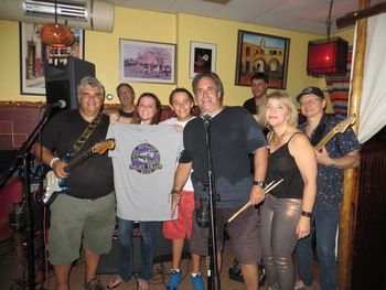 THE BAND PRESENTS AN OFFICIAL NIGHT TRAIN  T-SHIRT TO THE WINNER OF THE FIRST OFFICIAL NIGHT TRAIN DANCE CONTEST - RUBEN'S MEXICAN CAFE - 8/30/13
