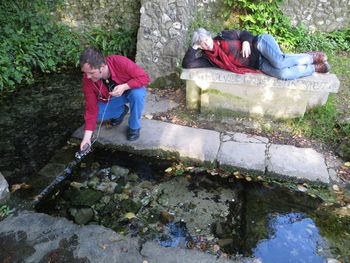 Dean recording a sacred well in England while Mj is working hard at relaxing ;) (2012)
