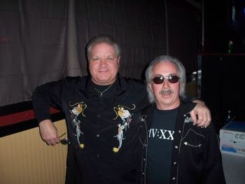 Pro-drummer Myron Stewart and MM hanging out backstage getting ready for a show
