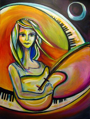 "A Woman and Her Guitar" 36'' x 48'' Acrylic on canvas Sold
