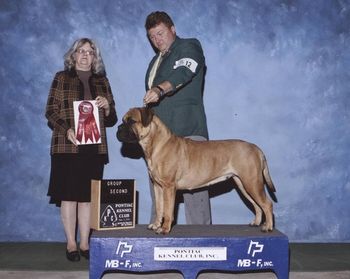 Pontiac Kennel Club, Pontiac, MI. Stoli wins Breed and then takes a Group 2. The following day she wins Breed again and takes a Group 4.
