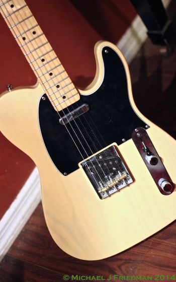 (04/15/14) This is a Fender Baja Telecaster made in Mexico. It has an Ash Body and a Maple neck with Jumbo frets. The neck pickup is a stock Fender, but the bridge pickup is a Seymour Duncan Broadcaster. It has a 4-way selector which gives you all the normal Tele combinations but the 4 position is humbucking. I also upgraded the saddles to solid brass. I love this Tele and it plays and sounds amazing.
