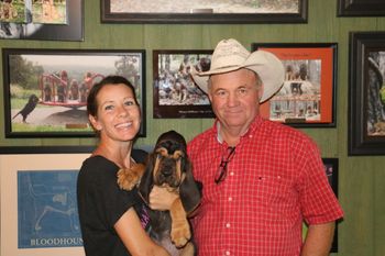 Blue Ribbon female with her new owners, heading to Arkansas - they also purchased one from Mel's litter, too!  10/18
