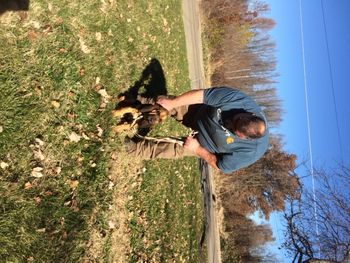 Red ribbon, now Beau, meeting his new owner in Paduah, KY . .this fella is going to be traveling from Louisiana to Georgia to Colorado - what a lucky puppy! 11/28/17
