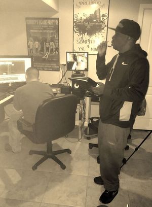 Houston legend Lil' Keke doing work in the studio a while back, Phil Grand Music producing 