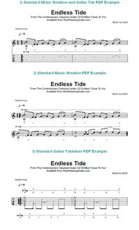 ALDO Relaxing Guitar 'Endless Tide' Three Version Guitar Music Notation and Tablature PDF Zip File Download