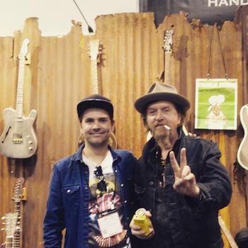 Quist (Jacob Quistgaard) at NAMM 2015 with guitar maker James Trussart
