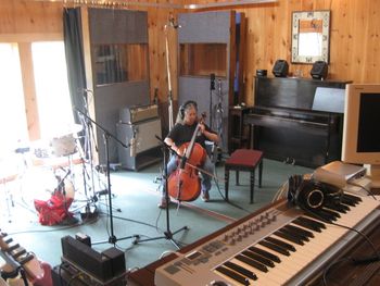 Ranee Duncan laying down cello tracks on Has Been, Candyland and Escape From Crete at Verdant.
