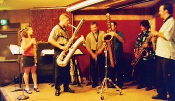 The original Saxophone Cartel sextet in 2004, at Bear's Place in Bloomington, Indiana.  A peak musical experience.
