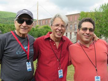 Happy Traum, left, Darrell Anger and Adam Traum back stage at Fresh Grass 2014
