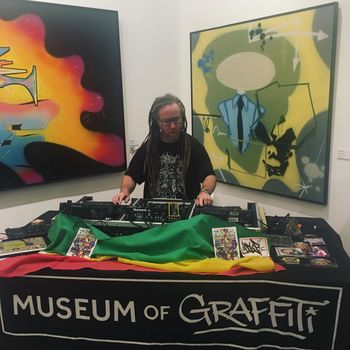 Mello D DJing Ras Terms artshow opening at Miami Museum of Graffiti
